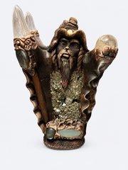 Pyrite Cave Wizard Sculpture with Quartz Points & Citrine Sphere