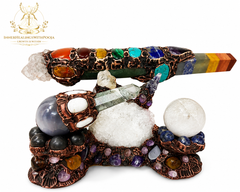 Seven Chakra Multi-Crystal Altar with Gemstone Wand, Amethyst & Quartz Spheres