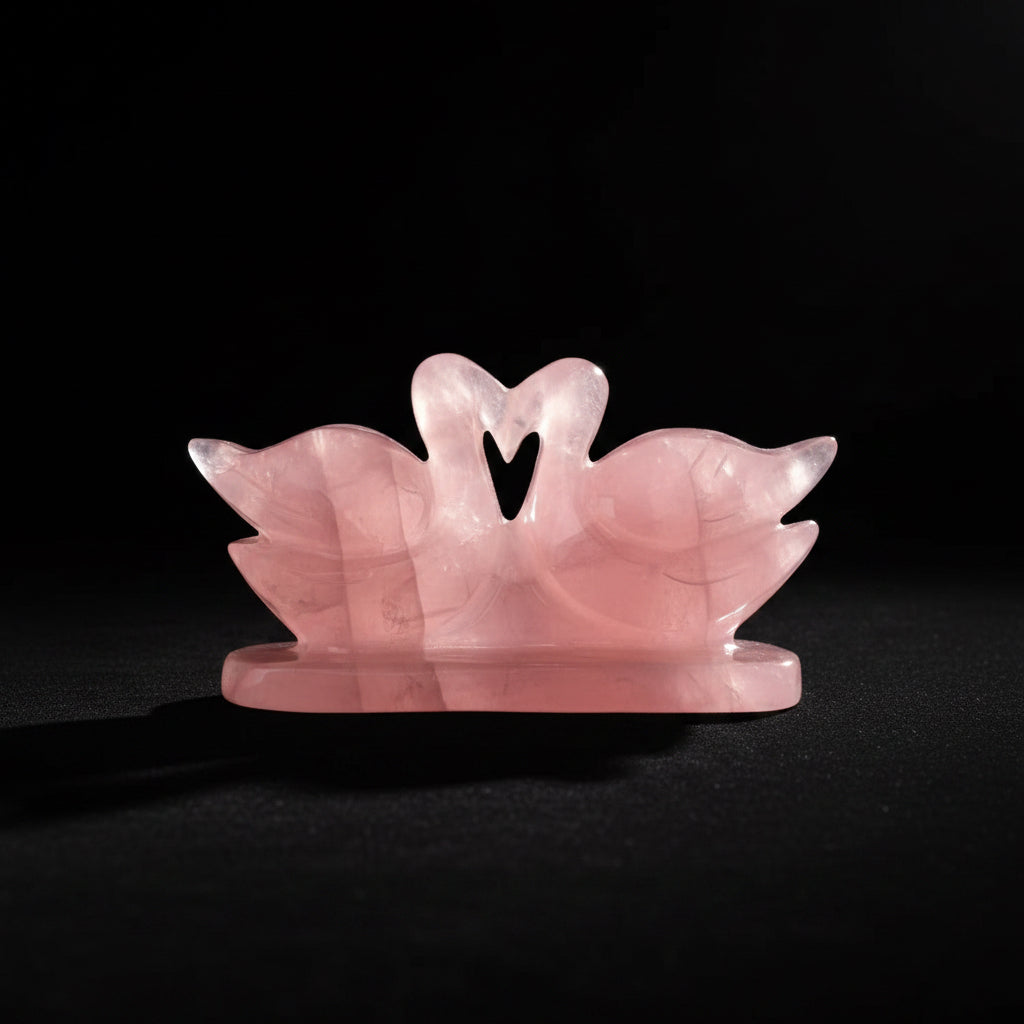 Rose Quartz Dove Swan — Hand-Carved Heart Chakra Figurine