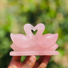 Rose Quartz Dove Swan — Hand-Carved Heart Chakra Figurine