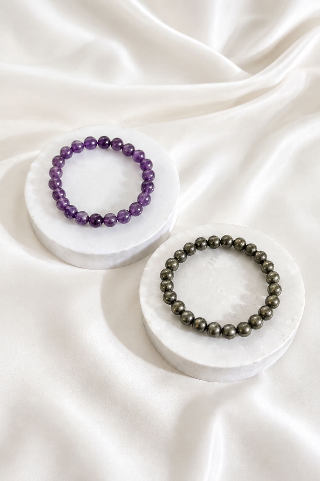 Money Attraction & Stress Relief Combo — Pyrite + Amethyst