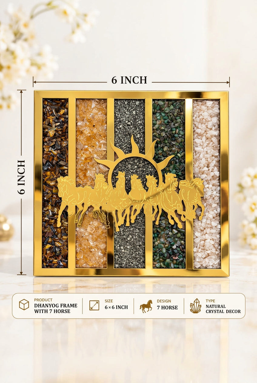 Dhanyog Crystal Frame – 7 Horse & Lakshmi Ganesh Ji | Diwali Special